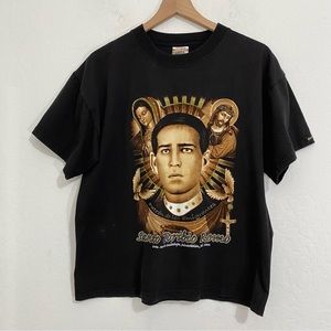 Rock Revolucion Men’s M Y2K Santo Toribio Romo Mexican Bootleg Shirt Religious